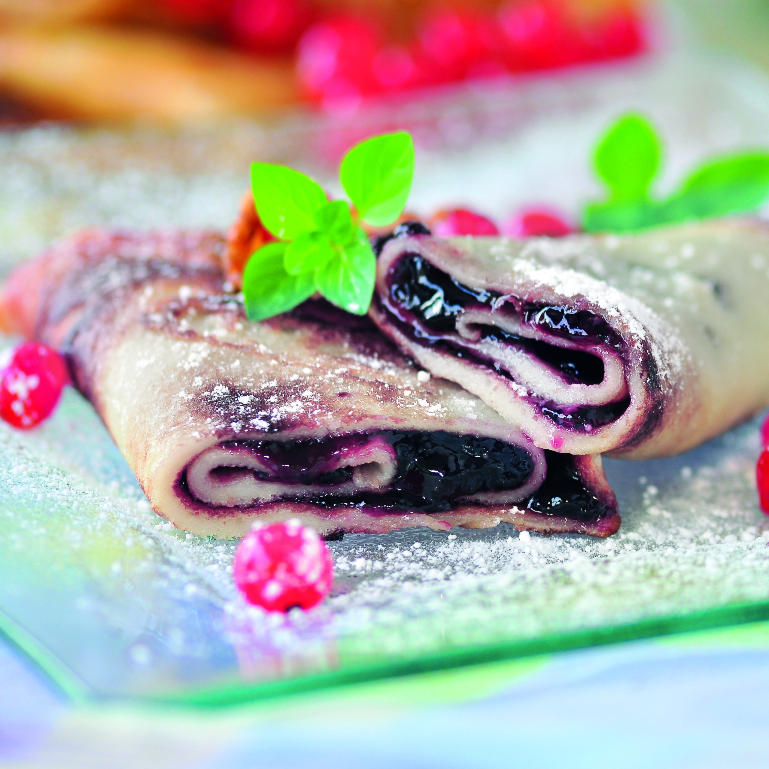 Tortillas con confettura, ricotta e mirtilli